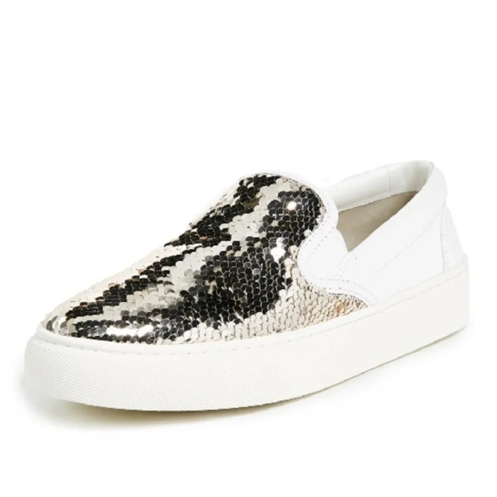 Tory Burch Carter Slip-On Shoes Womens 6.5 Sequin Leather‎ Casual Sneakers NIB